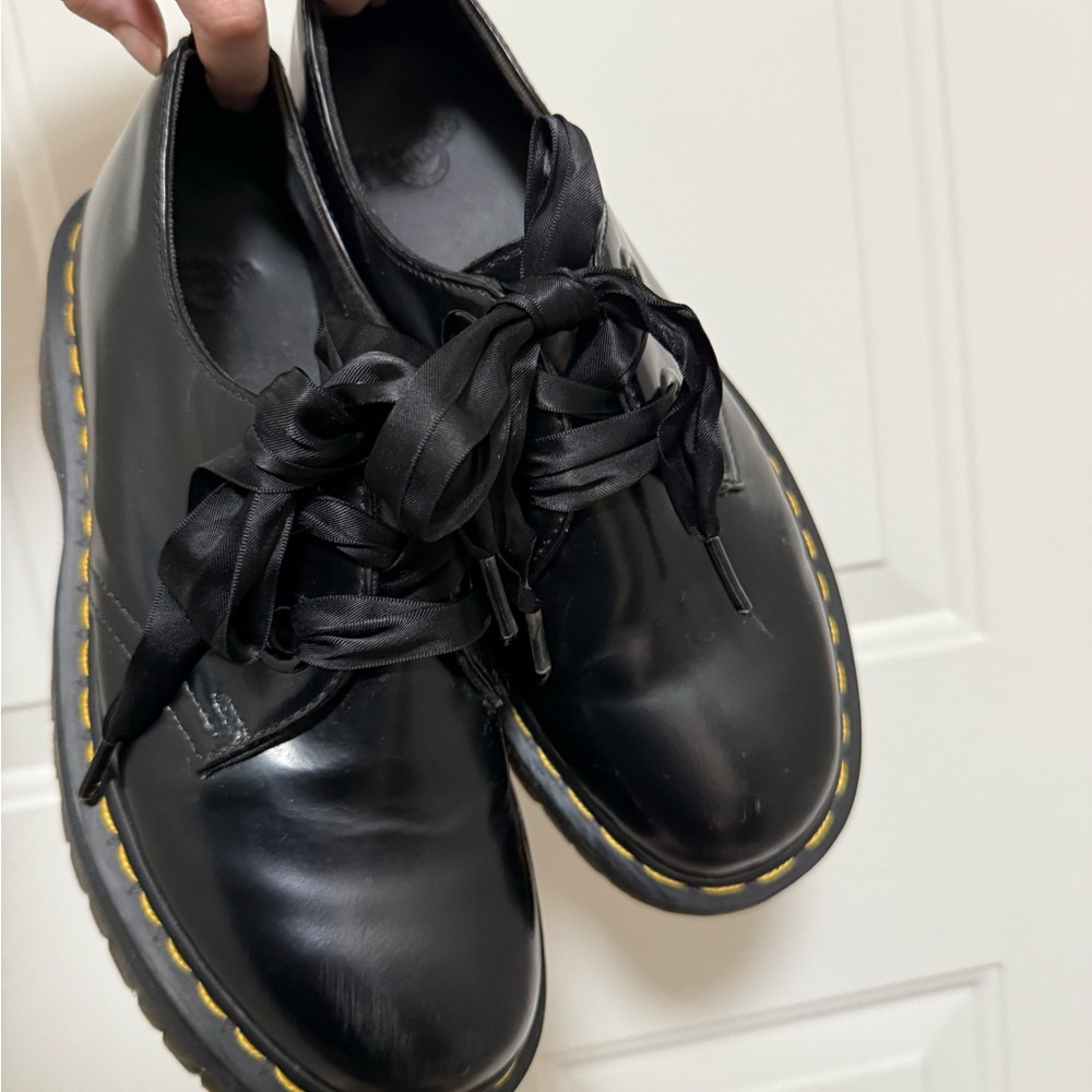 Dr. Martens Black Leather “Holly” Creepers with Black Ribbon Laces